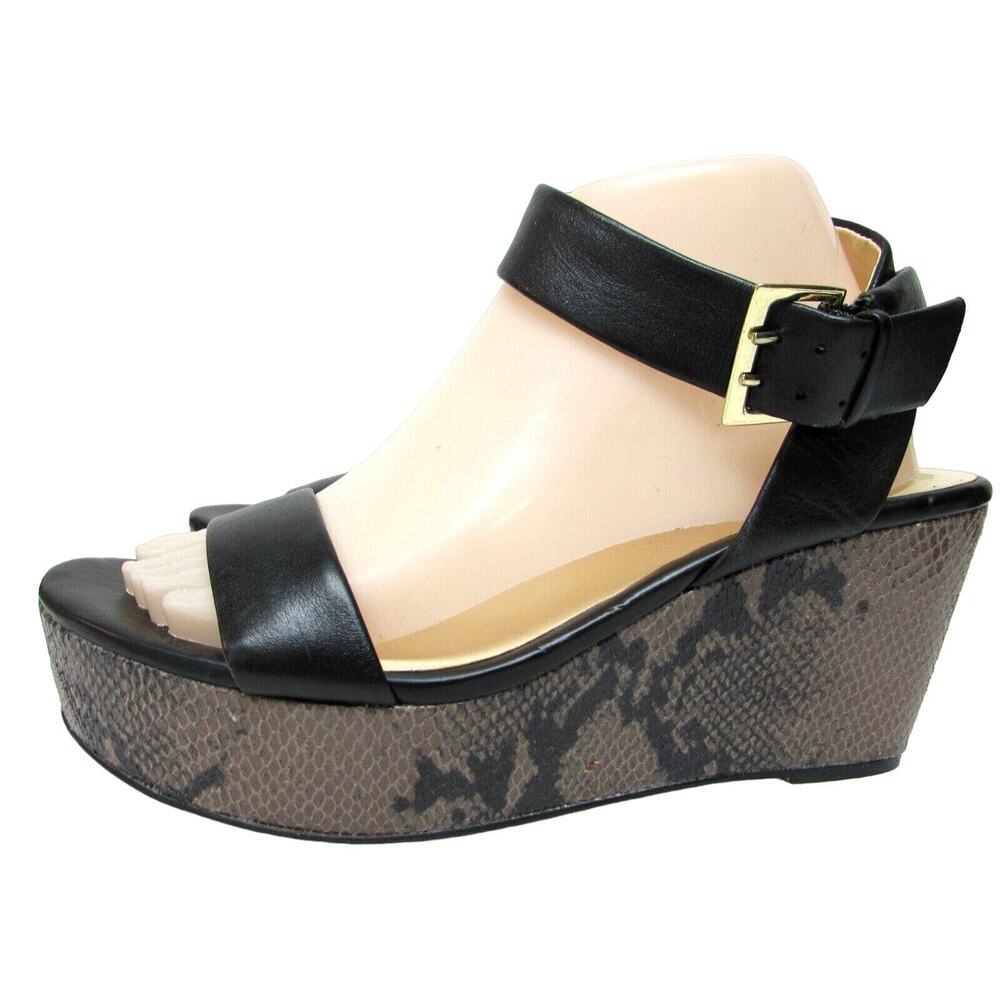 Monet women's size 9 M black leather high heel ankle strap sandals shoes platfor